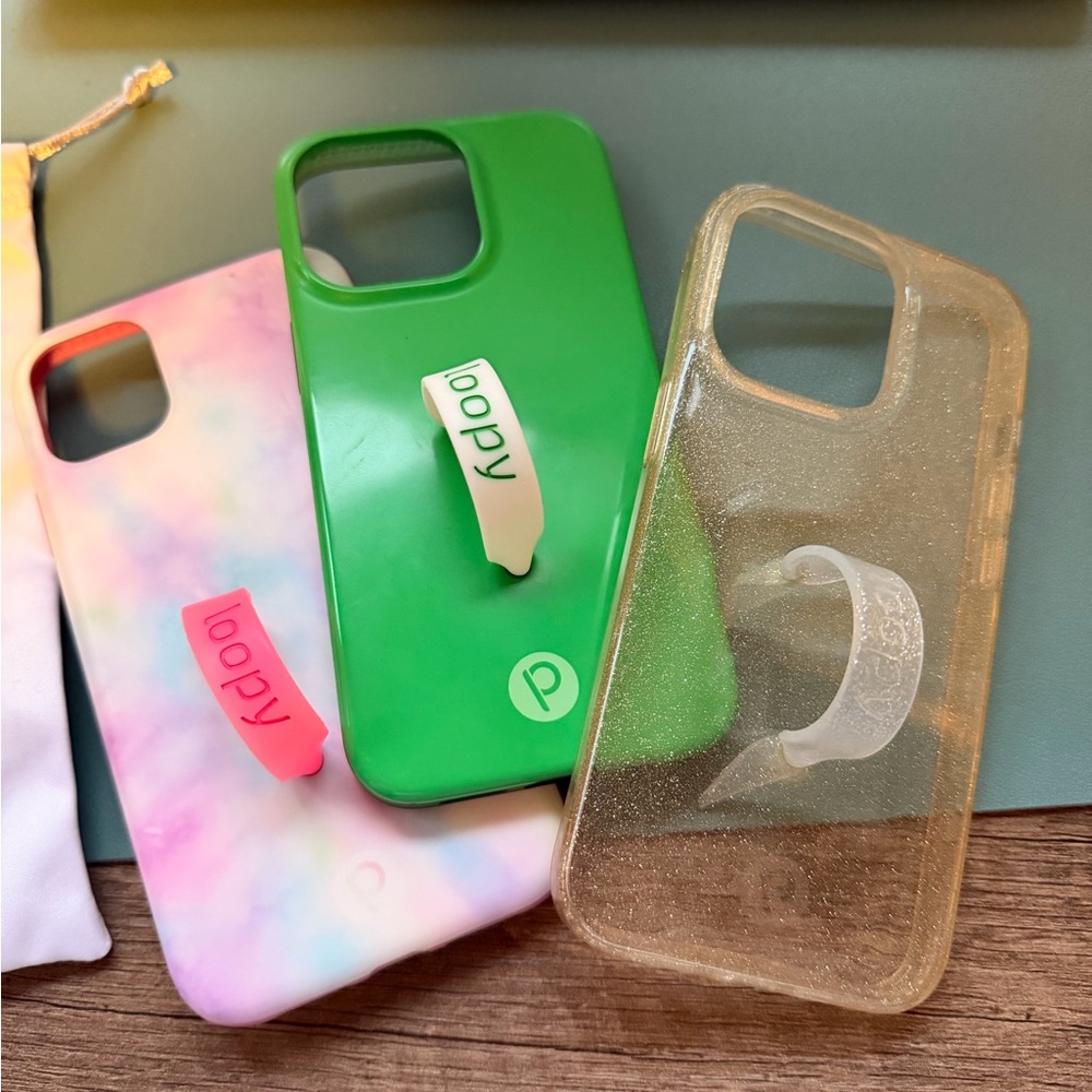 iPhone 13 Pro Loopy Case Trio - Green, Tie-Dye, and Clear Glitter